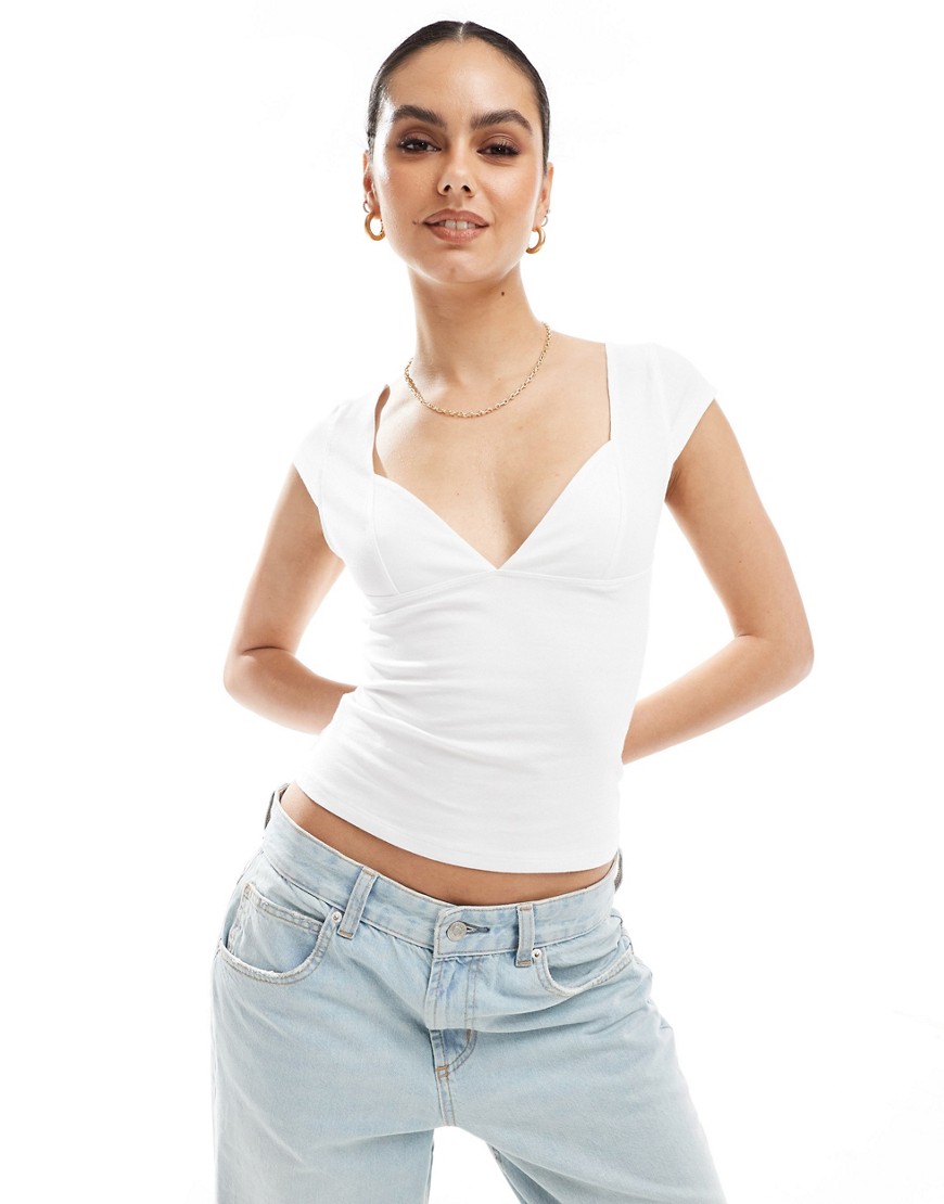 ASOS DESIGN sweetheart top in ivory-White