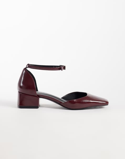 ASOS DESIGN Sweetie mid block heel shoes in burgundy - view 1
