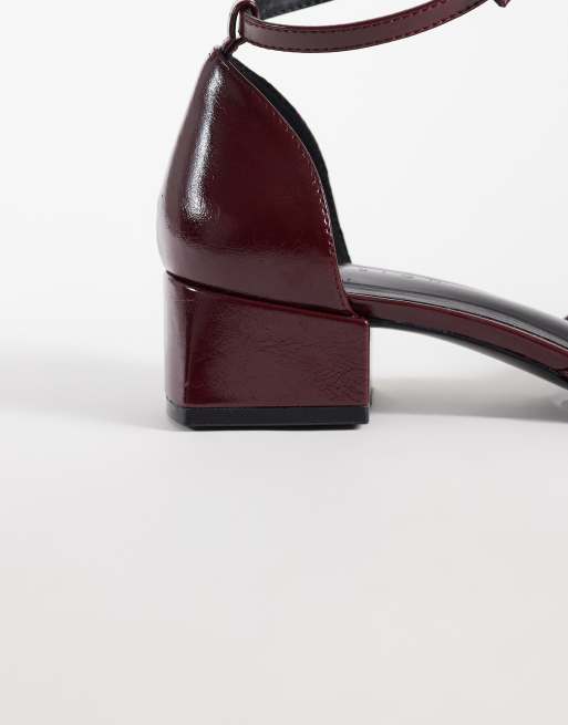 ASOS DESIGN Sweetie mid block heel shoes in burgundy, 2 of 4