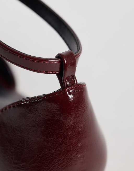 ASOS DESIGN Sweetie mid block heel shoes in burgundy, 3 of 4