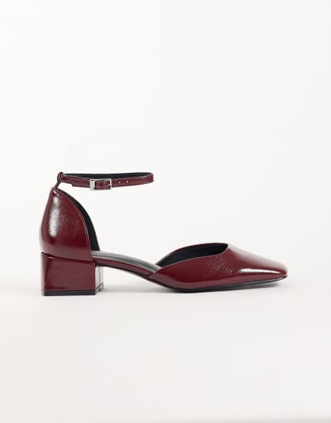 ASOS DESIGN Sweetie skor med medelhög blockklack i burgundy - view 1