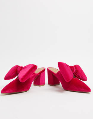 pink velvet block heels