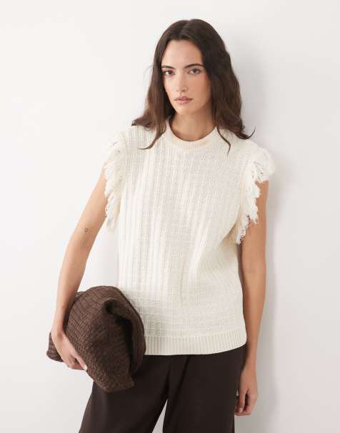 ASOS DESIGN – Sweter bez rękawów z tweedowej dzianiny w kolorze ecru - view 1