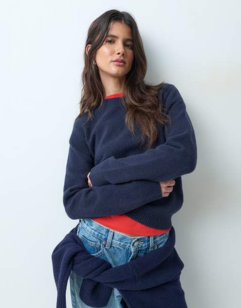 ASOS DESIGN sweter o dopasowanym kroju z mieszanki wełny w granatowym kolorze - view 1