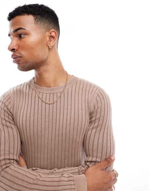 ASOS DESIGN – Sweter o kroju podkreślającym sylwetkę, z prążkowanej dzianiny w kolorze spranego brązu
