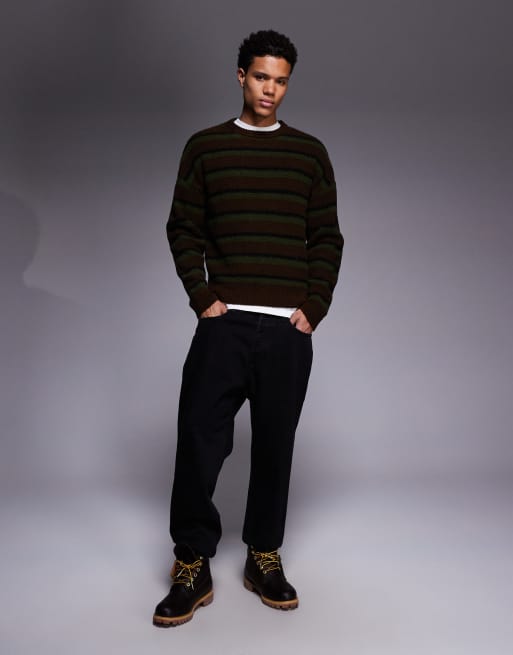 ASOS DESIGN – Sweter o luźnym kroju w paski w kolorze brązowym i khaki, 2 z 5