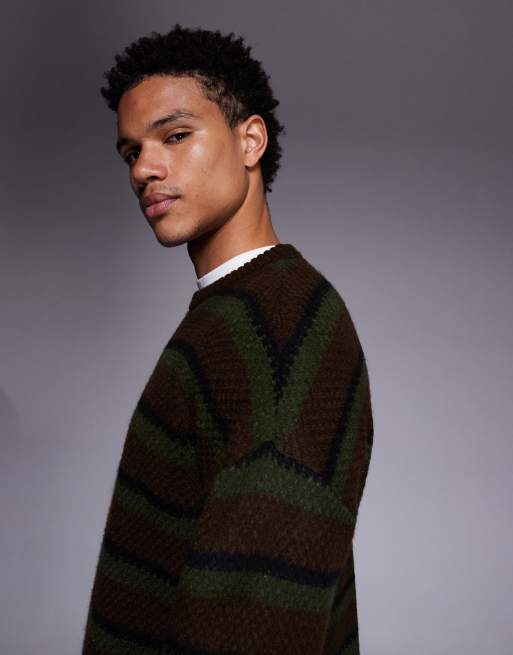 ASOS DESIGN – Sweter o luźnym kroju w paski w kolorze brązowym i khaki, 4 z 5