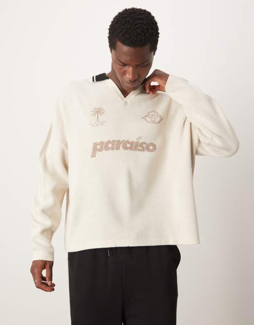 ASOS DESIGN – Sweter o pudełkowym kroju oversize z obniżoną linią ramion i nadrukiem sportowym na piersi
