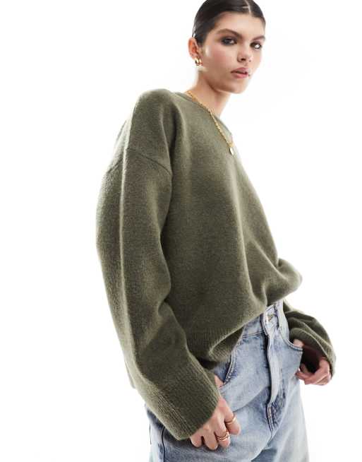 ASOS DESIGN – Sweter o pudełkowym kroju z okrągłym dekoltem w kolorze khaki