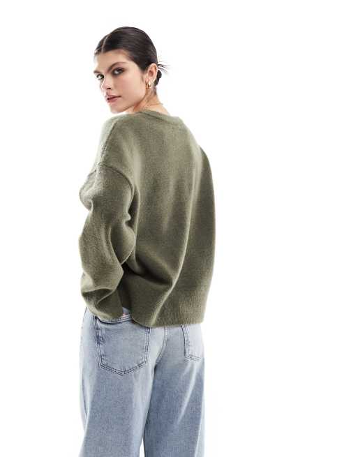 ASOS DESIGN – Sweter o pudełkowym kroju z okrągłym dekoltem w kolorze khaki, 3 z 4