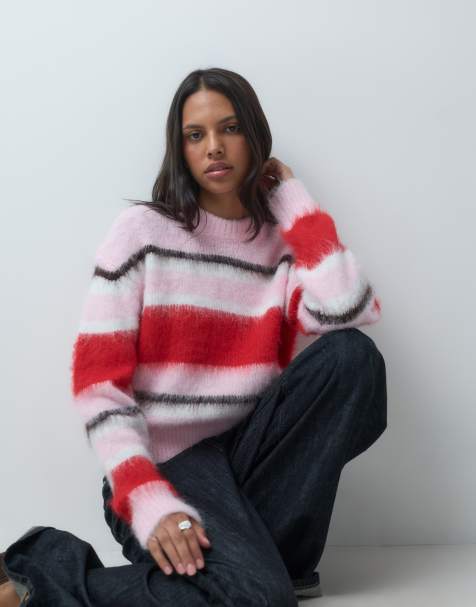 ASOS DESIGN sweter o pudełkowym kroju z okrągłym dekoltem, ze szczotkowanym prążkiem, różowy - view 1