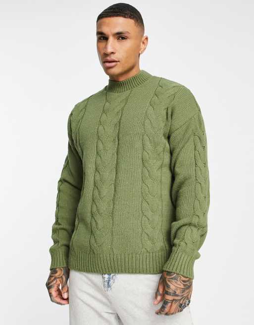 ASOS DESIGN – Sweter oversize o splocie warkoczowym w kolorze khaki