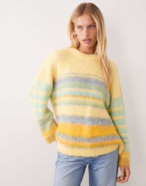 ASOS DESIGN sweter oversize w prążki w kolorze żółtym - view 1