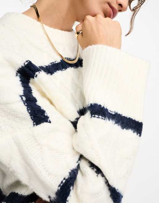 ASOS DESIGN – Sweter oversize z dzianiny o warkoczowym splocie w paski, 2 z 4