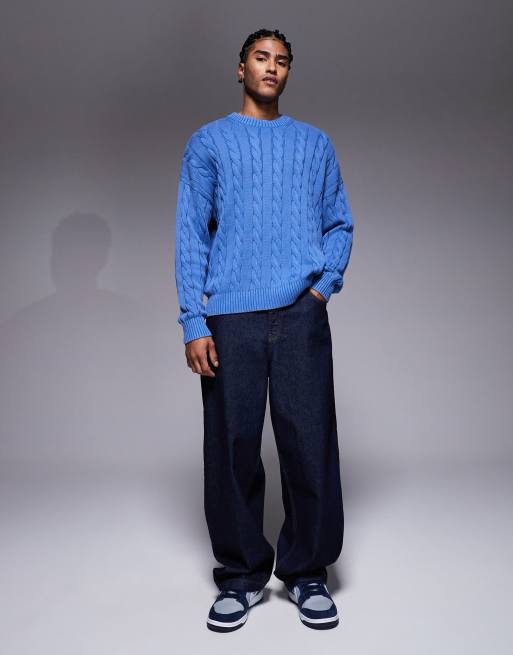 ASOS DESIGN – Sweter oversize z dzianiny o warkoczowym splocie w spranym niebieskim kolorze, 2 z 5