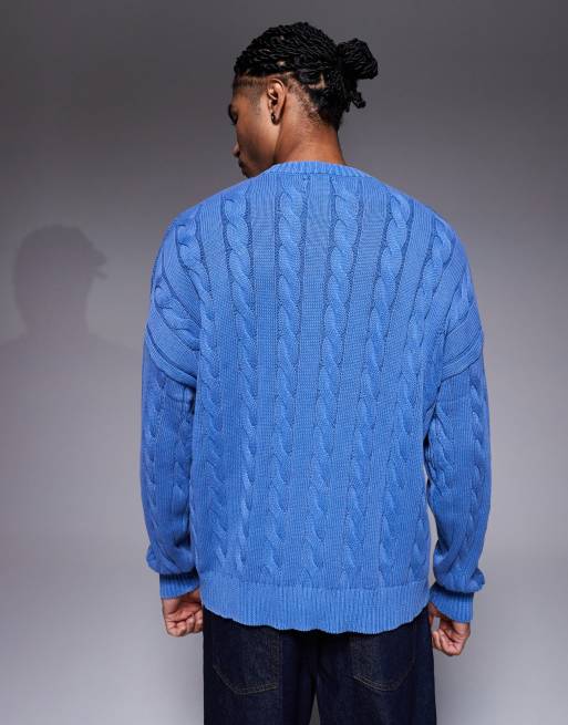 ASOS DESIGN – Sweter oversize z dzianiny o warkoczowym splocie w spranym niebieskim kolorze, 3 z 5