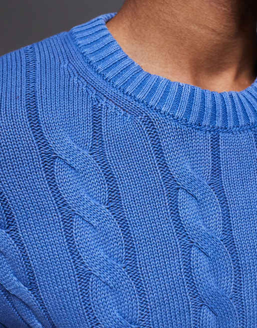 ASOS DESIGN – Sweter oversize z dzianiny o warkoczowym splocie w spranym niebieskim kolorze, 5 z 5