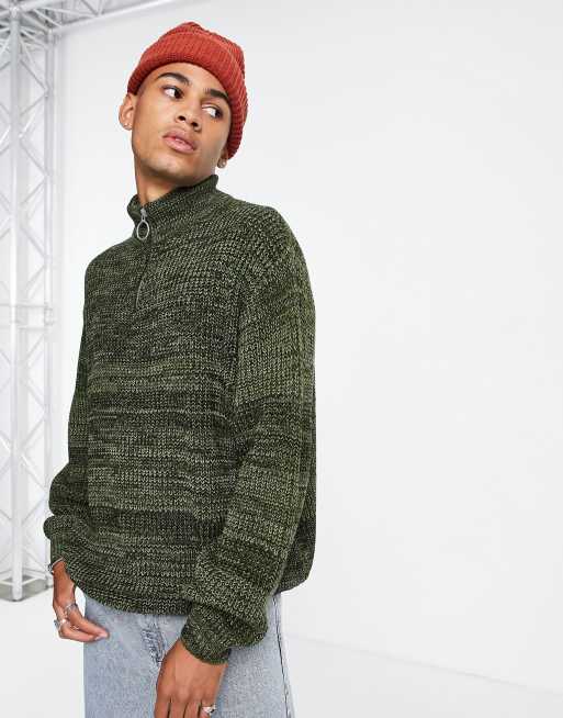 ASOS DESIGN – Sweter oversize z krótkim zamkiem o angielskim splocie w kolorze khaki