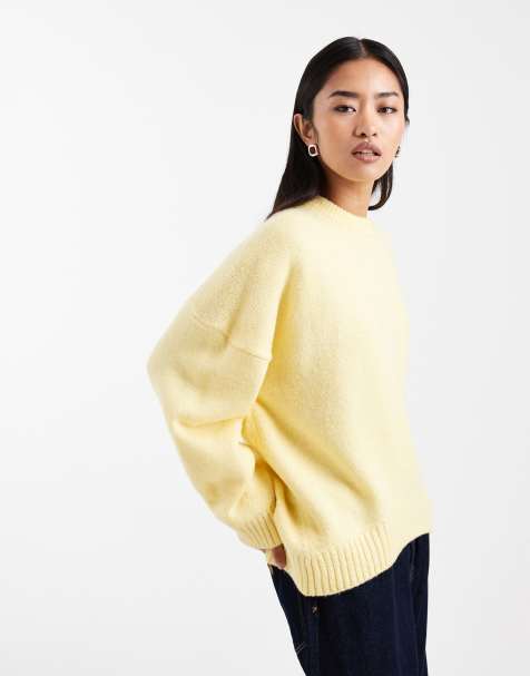 ASOS DESIGN – Sweter oversize z okrągłym dekoltem i zaokrąglonym dołem w maślanym kolorze - view 1