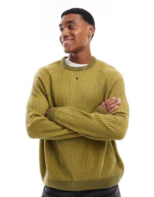 ASOS DESIGN – Sweter oversize z prążkowanej dzianiny o splocie angielskim w kolorze khaki