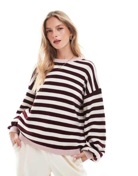 ASOS DESIGN – Sweter z dzianiny w bordowe paski - view 1