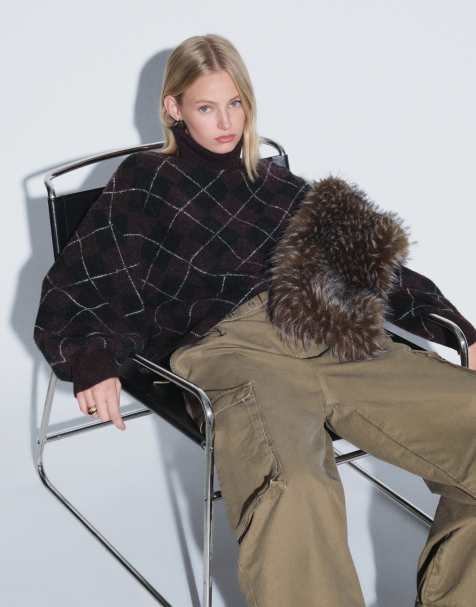 ASOS DESIGN sweter z golfem we wzór argyle w kolorze burgundowym i czekoladowym - view 1