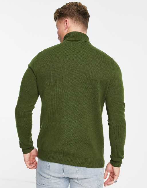 ASOS DESIGN — Sweter z golfem z wełny jagnięcej w kolorze khaki, 2 z 4