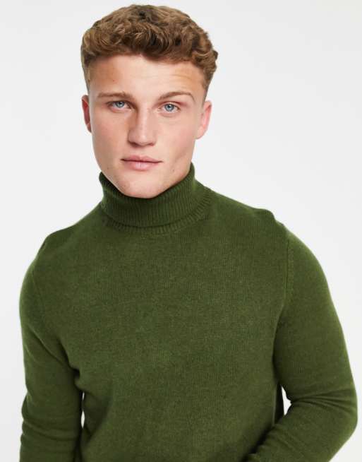 ASOS DESIGN — Sweter z golfem z wełny jagnięcej w kolorze khaki, 3 z 4