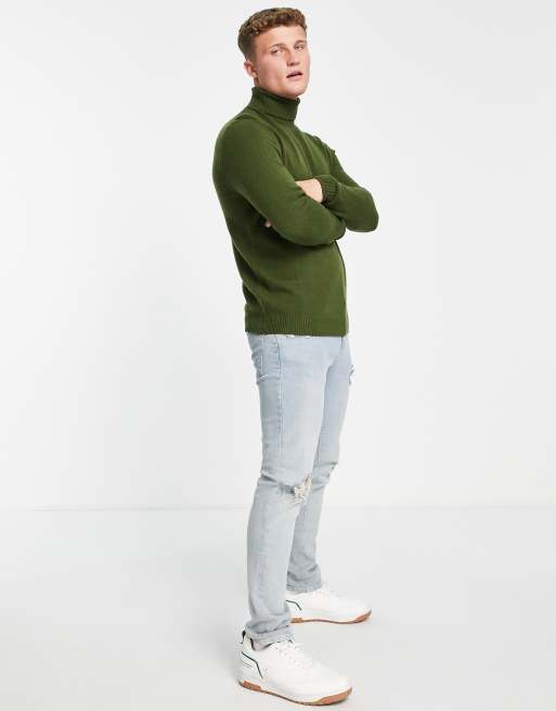 ASOS DESIGN — Sweter z golfem z wełny jagnięcej w kolorze khaki, 4 z 4