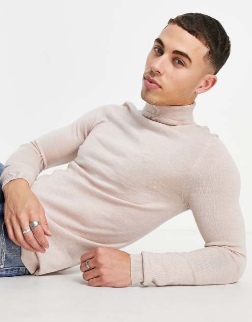 ASOS DESIGN – Sweter z golfem z wełny merynosów o kroju podkreślającym sylwetkę w kolorze ecru