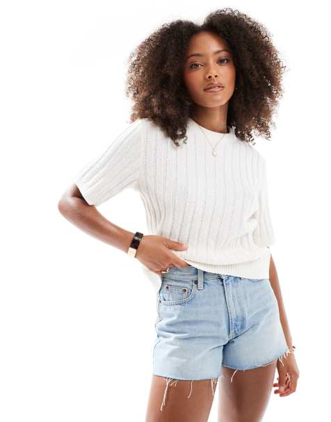 ASOS DESIGN chunky half sleeve jumper in ecru