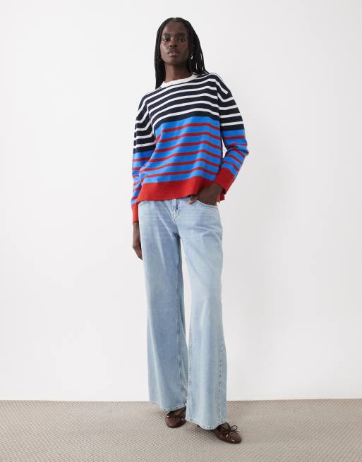 ASOS DESIGN sweter z okrągłym dekoltem w granatowo-kremowe paski, 3 z 4