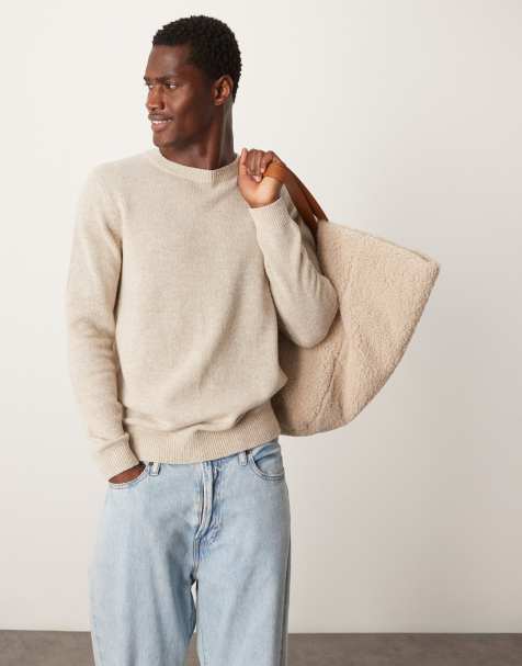 ASOS DESIGN – Sweter z owczej wełny w neutralnym kolorze z okrągłym dekoltem - view 1