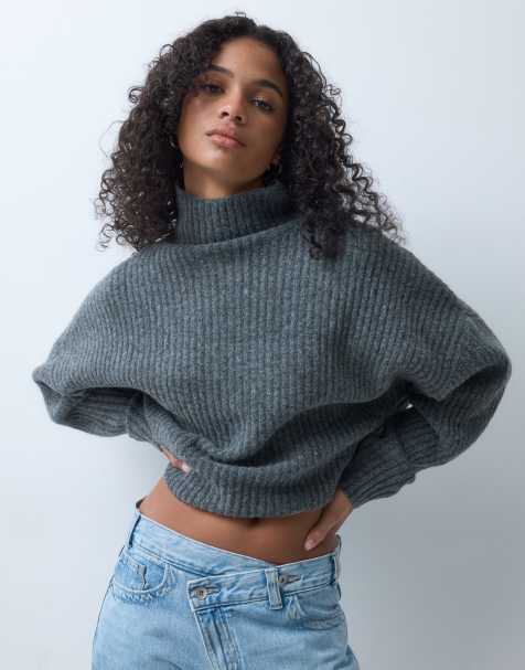 ASOS DESIGN sweter z rękawami nietoperzowymi i golfem w kolorze antracytowym - view 1