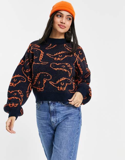 ASOS DESIGN – Sweter ze wzorem z dinozaurami 