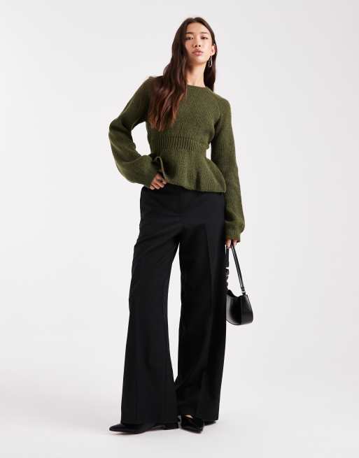ASOS DESIGN – Sweter zwężany w talii z baskinką w kolorze khaki, 2 z 4