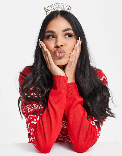 ASOS DESIGN – Świąteczna opaska na głowę z kryształkowym napisem „Merry Christmas”