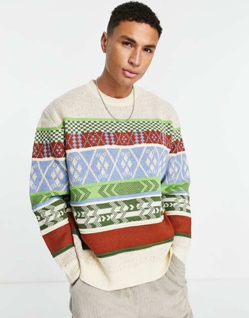ASOS DESIGN – Świąteczny dzianinowy sweter z blokami kolorów w skandynawski wzór