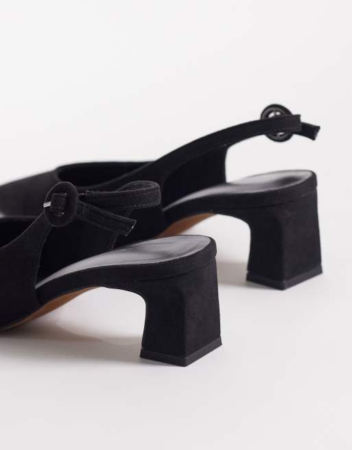 ASOS DESIGN - Swift - Scarpe con tacco largo e cinturino posteriore in camoscio nero, 3 di 4