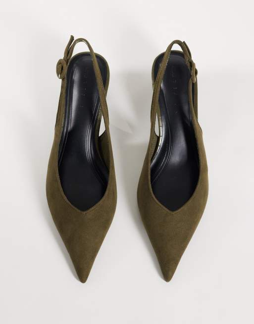 ASOS DESIGN Swift slingback-skor med blockklack i olivfärgad suedette, 2 av 4