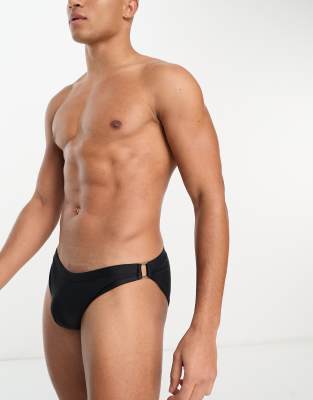 ASOS DESIGN swim briefs with metal ring in black