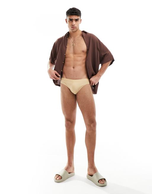 ASOS DESIGN swim briefs in beige