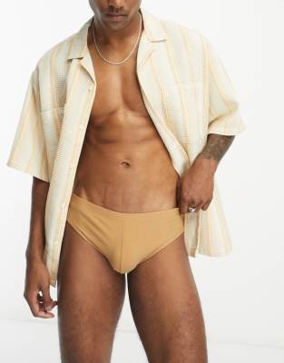 Asos Design Swim Briefs In Brown
