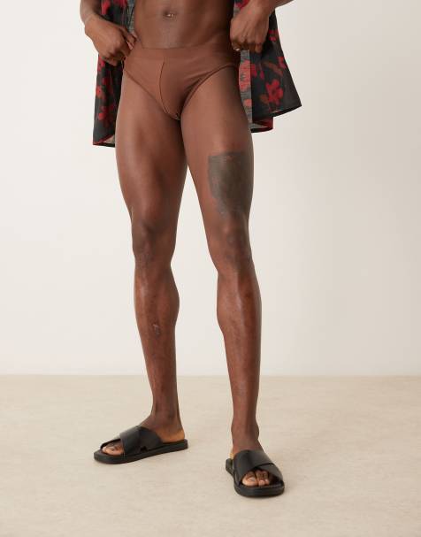 ASOS DESIGN swim briefs in brown - view 2