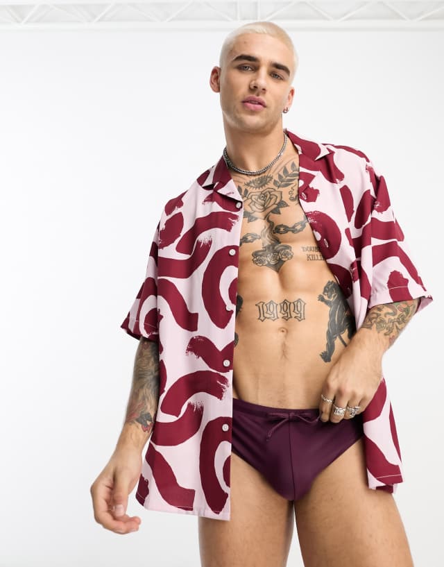 ASOS DESIGN swim briefs in burgundy