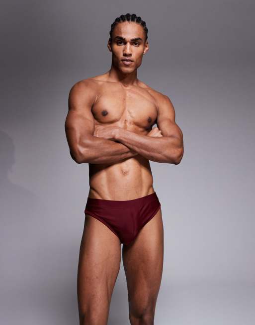 ASOS DESIGN swim briefs in burgundy, 2 of 5