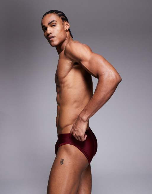 ASOS DESIGN swim briefs in burgundy, 3 of 5