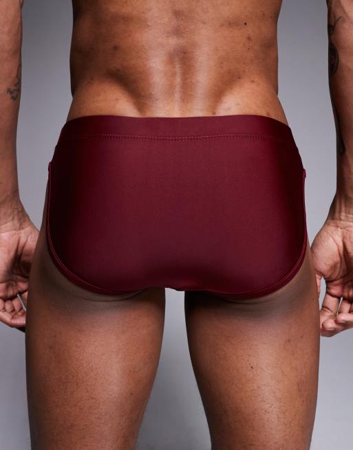 ASOS DESIGN swim briefs in burgundy, 5 of 5