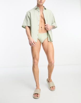Asos Design Swim Briefs With High Leg In Light Green In Green