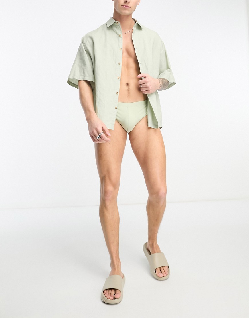 Asos Design Swim Briefs With High Leg In Light Green